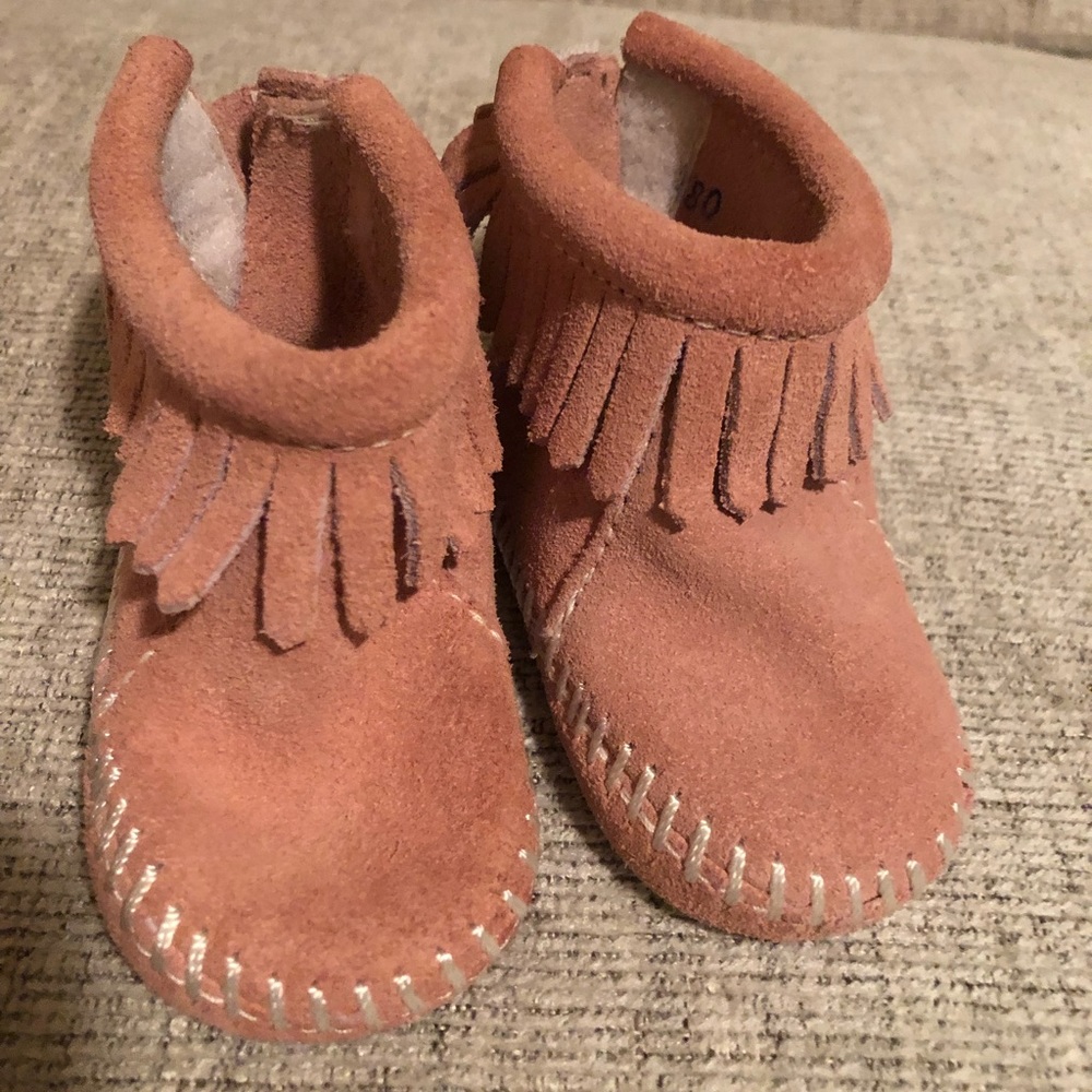 Pink baby Minnetonka shoes